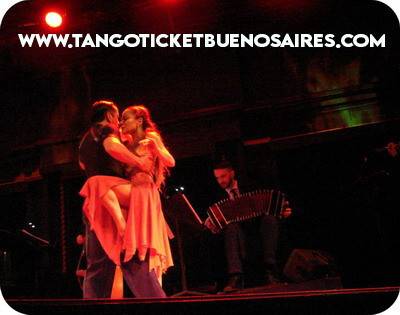 Tango dancers performing at close distance at El Querand� Tango Show in Buenos Aires